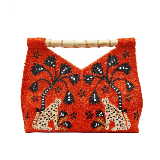 Tiana Designs Hand Beaded Bamboo Orange Cheetah Bag
